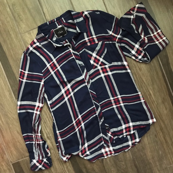 Rails Tops - Rails Navy Blue Red Plaid Button Down Shirt Sz M